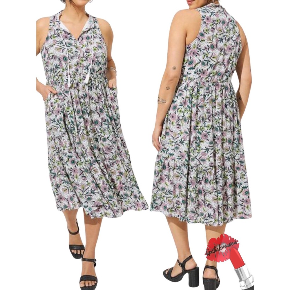 Torrid Dress Women Plus Size 2 Midi Wash Gauze Tiered Floral Multicolor 40261097